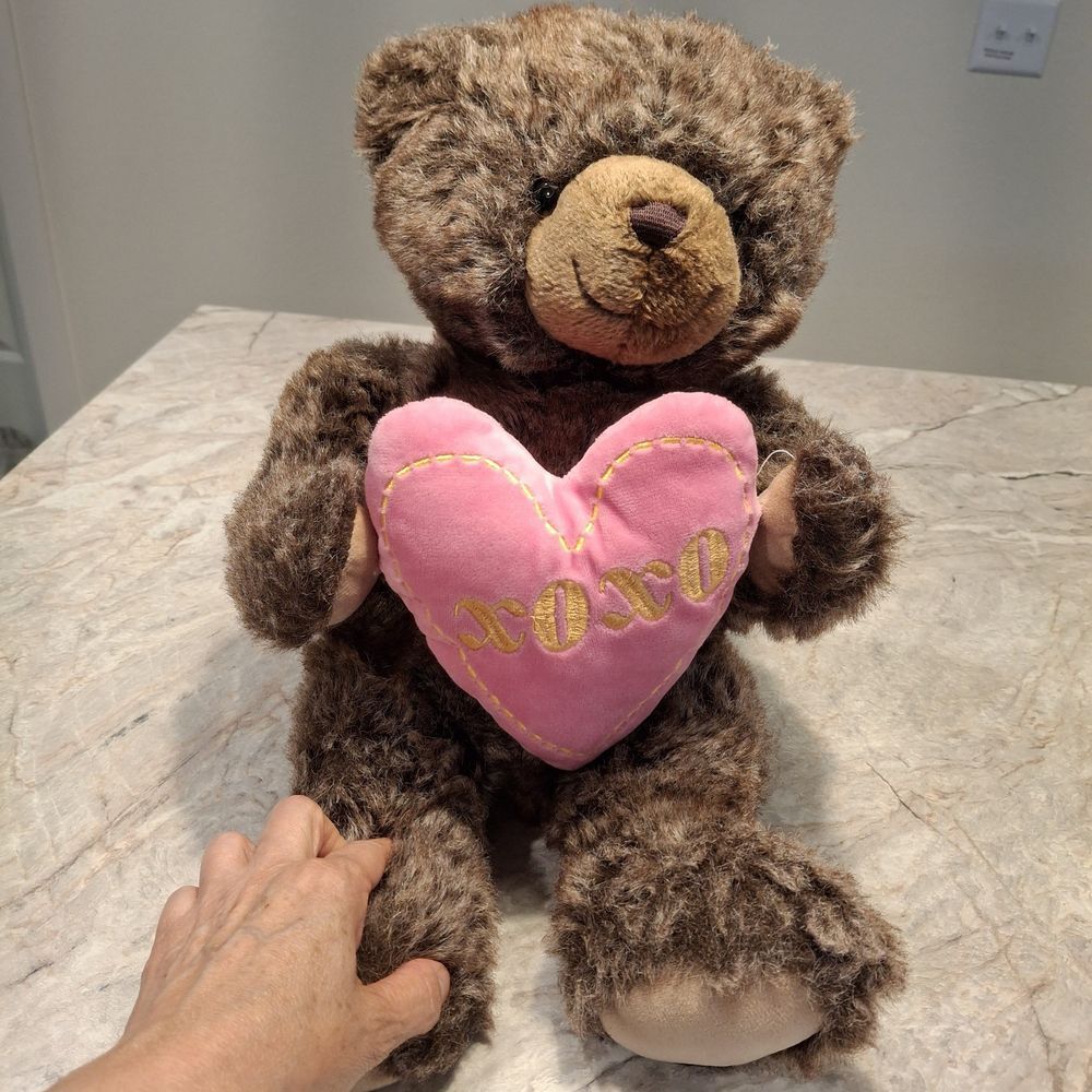 HugFun 2016 XOXO Pink Heart Valentine's Day Teddy Bear Furry Embroidered 13 Inch